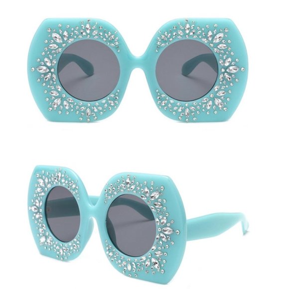 Aqua Giant Glam Girl White Rhinestone Encrusted Oversized Sunglasses - Picture 2 of 6